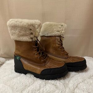 Women’s Ralph Lauren Leather Shearling Duck Boots Brown Winter
